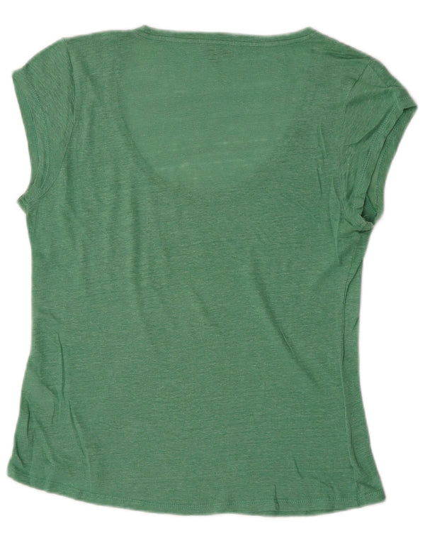 Massimo Dutti Damen T-Shirt Top UK 18 XL Grün meliertes Leinen