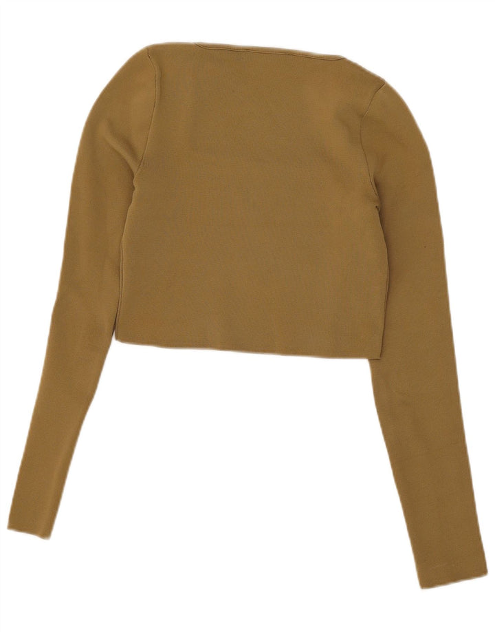 Zara Womens Crop Top Long Sleeve UK 12 Medium Khaki Polyester