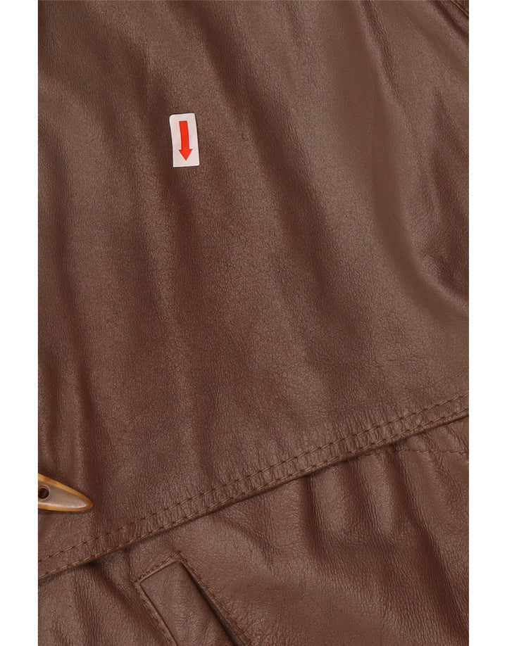 VINTAGE Womens Oversized Hooded Leather Coat UK 10 Small Brown Leather
