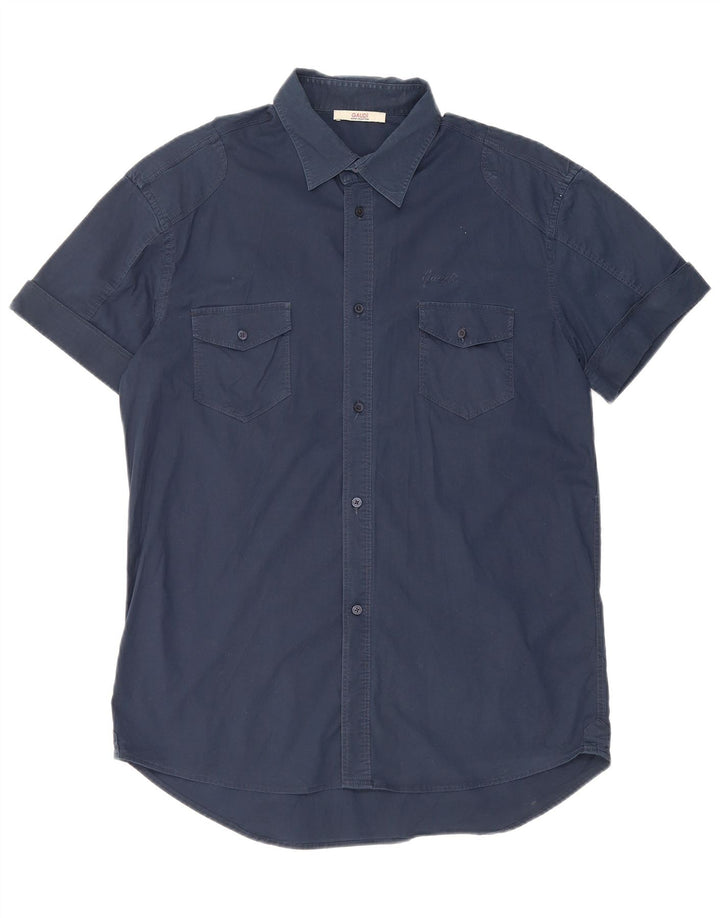 Gaudi Womens Short Sleeve Shirt Large Navy Blue Cotton