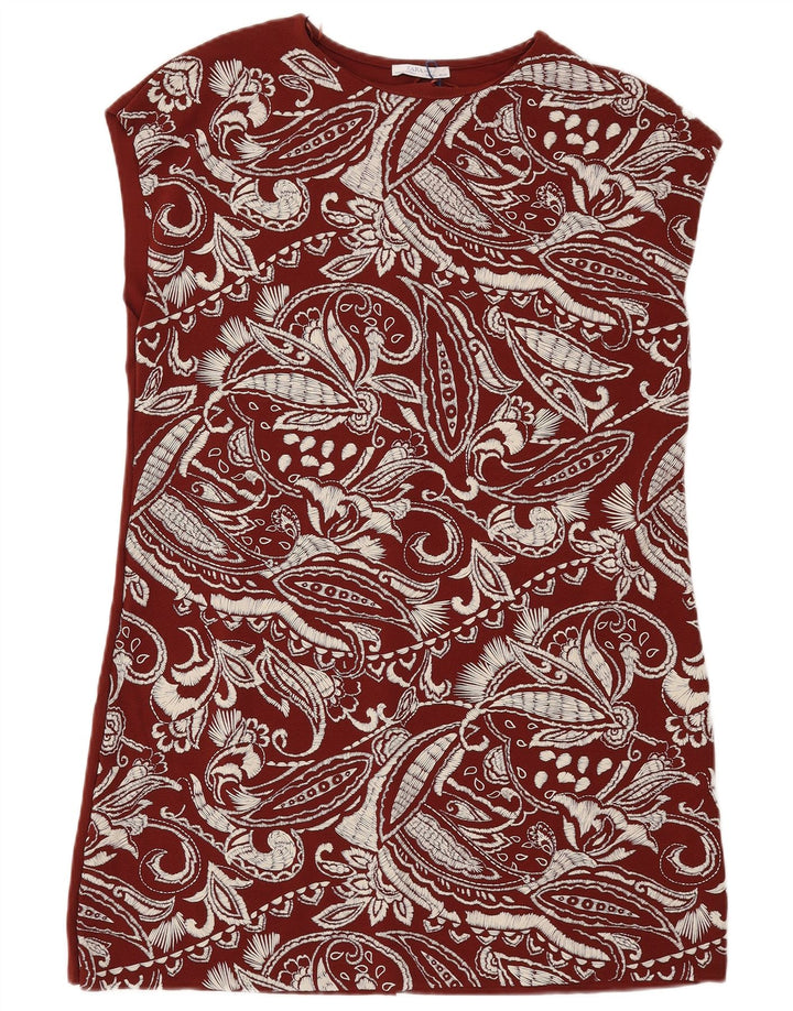 ZARA Shift Dress til kvinder UK 16 Stor rødbrun Paisley Polyester