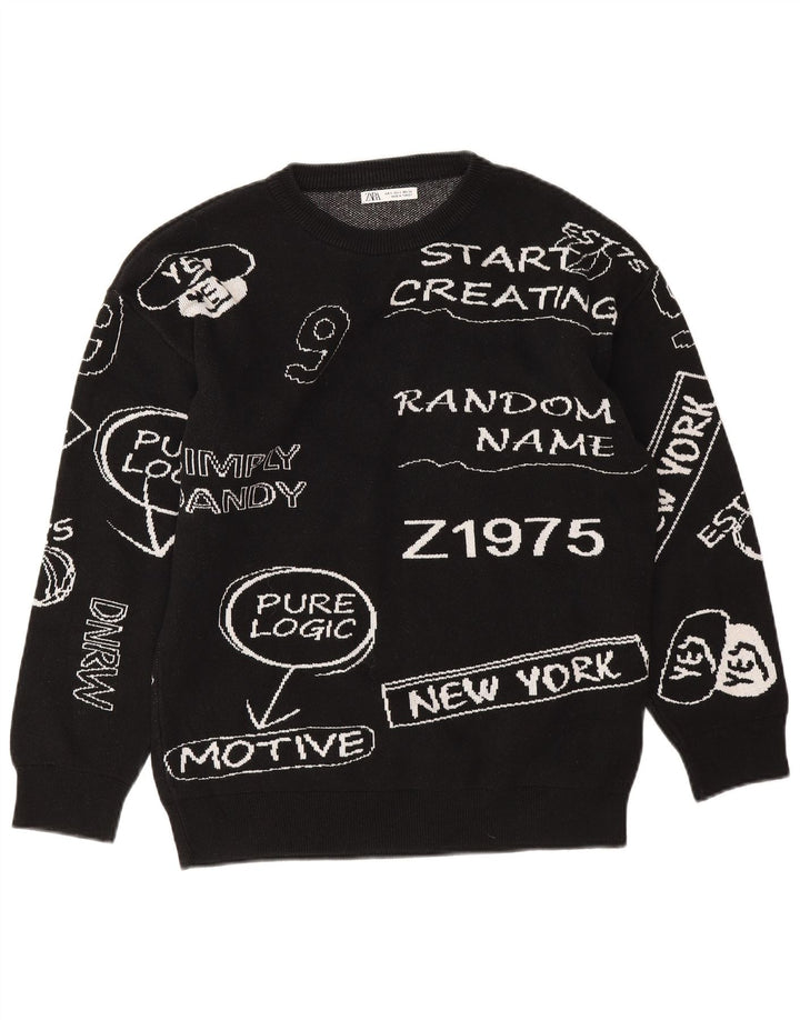 Zara Womens Graphic Oversized Sweatshirt Jumper UK 10 Small Black Cotton