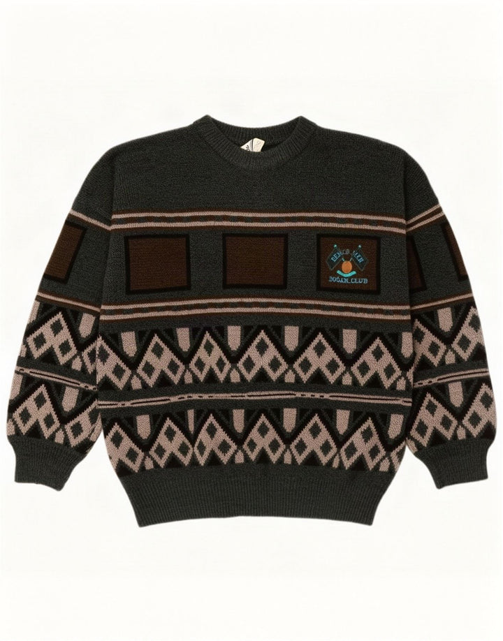 Dogan Mens Crew Neck Jumper Sweater Medium Green Geometric