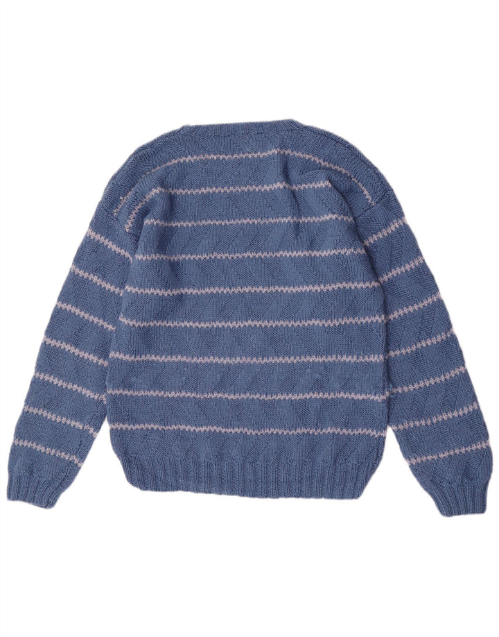 Vintage Herre Regular Fit Jumper Sweater med rund hals Medium blå stribet