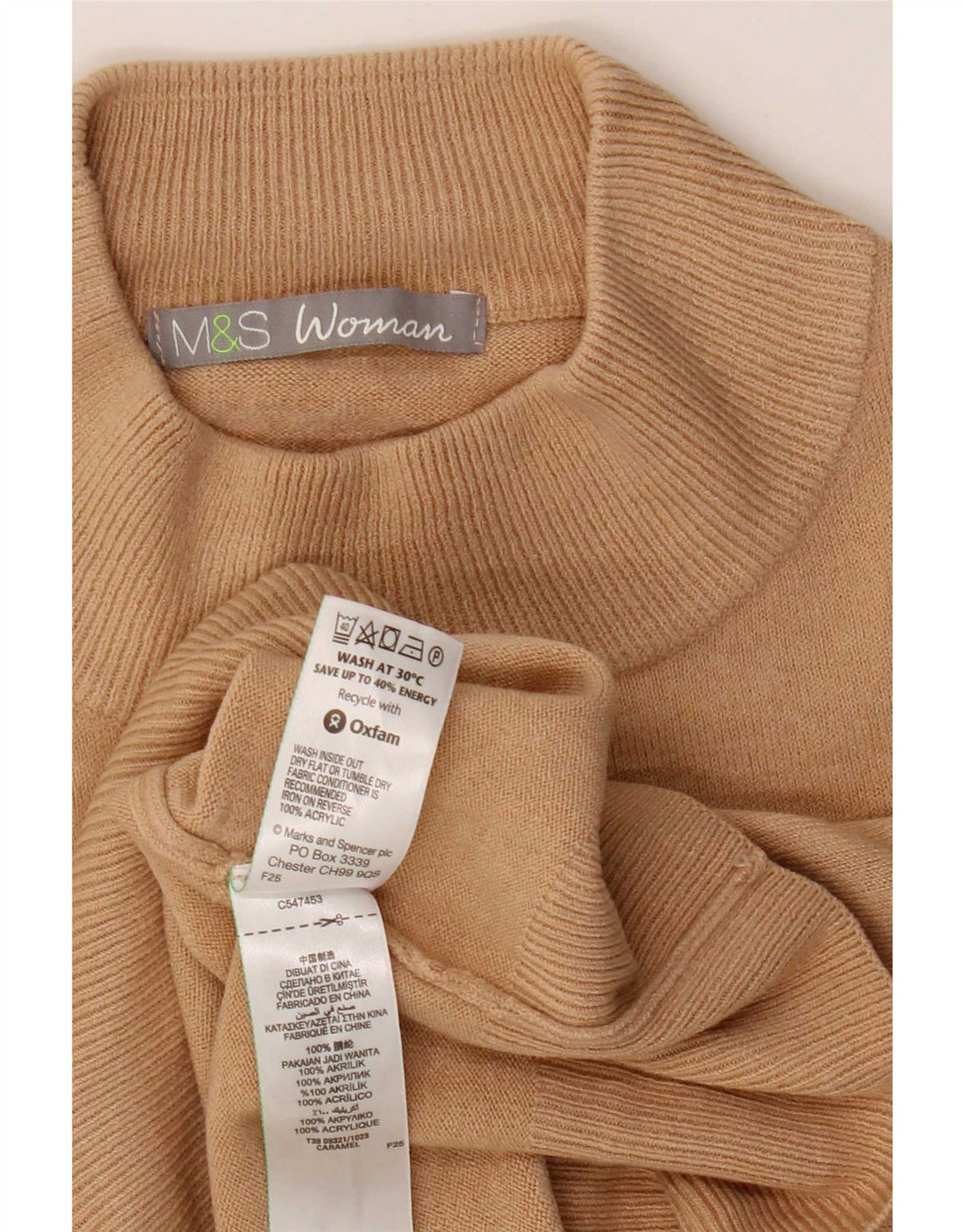 Marks & Spencer Womens Turtle Neck Jumper Sweater UK 8 Small Beige Acrylic