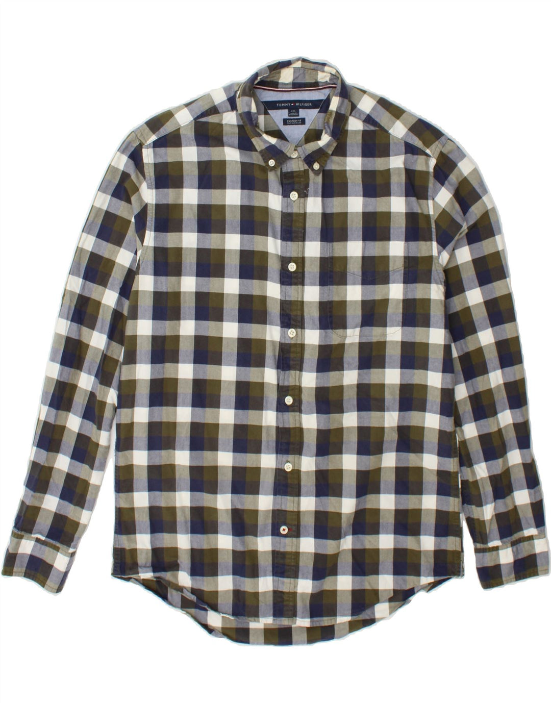 TOMMY HILFIGER Mens Custom Fit Shirt Large Green Check Cotton Vintage Tommy Hilfiger and Second-Hand Tommy Hilfiger from Messina Hembry 