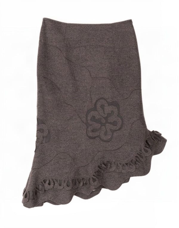 Per Una Damen Asymmetrischer Rock UK 10 Small W27 Grau geblümte Wolle