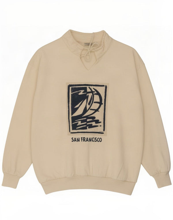 Vintage Herre grafisk Loose Fit Sweatshirt Jumper Small Off White Bomuld