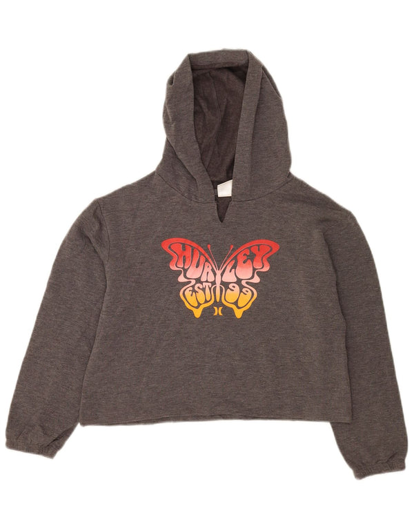 Hurley Crop Graphic Hoodie-Pullover für Mädchen, 10–11 Jahre, mittelgraues Polyester
