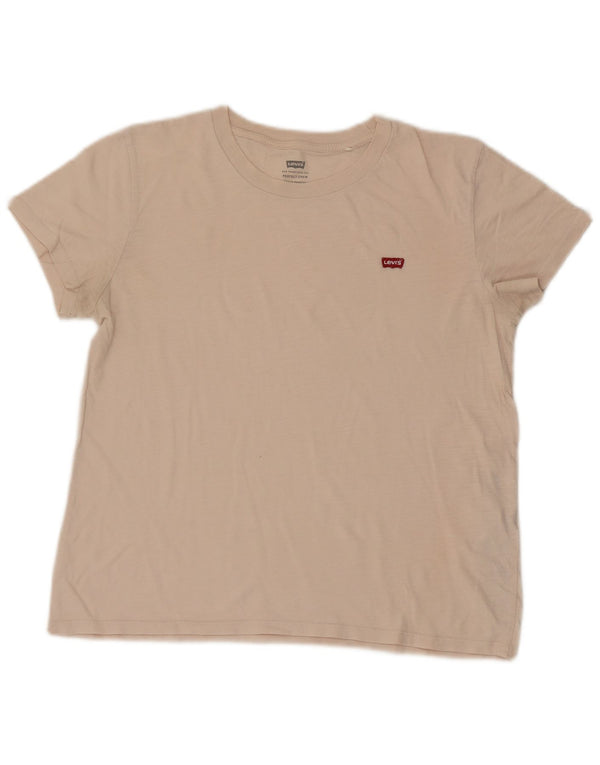 Levi's Womens Perfect Crew T-Shirt Top UK 14 Medium Beige Cotton