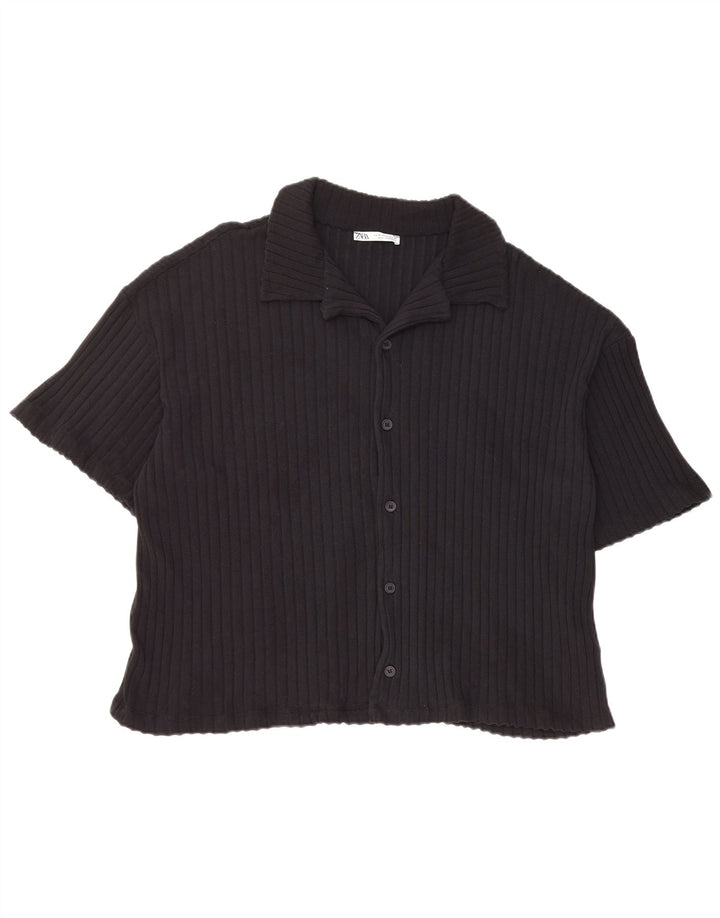 Camisa masculina de manga curta Zara algodão preto médio