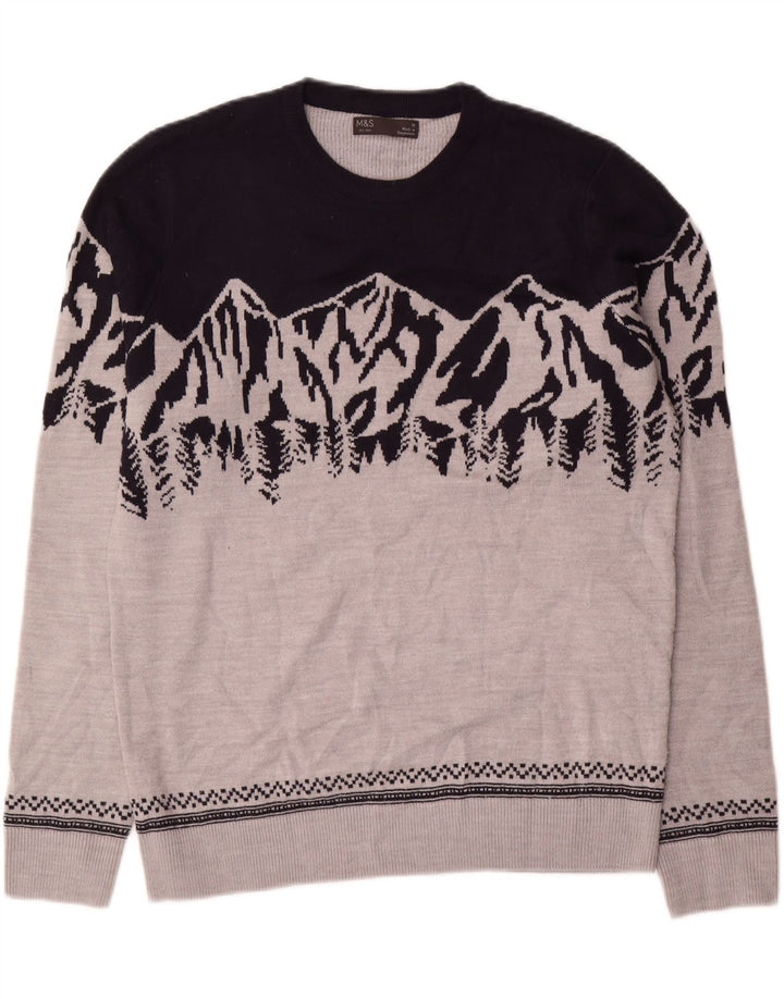 Marks & Spencer Mens Crew Neck Jumper Sweater Medium Grey Colourblock