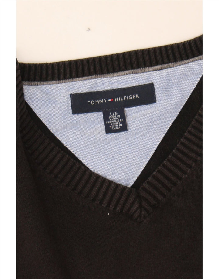 TOMMY HILFIGER Mens V-Neck Jumper Sweater Large Black Cotton Vintage Tommy Hilfiger and Second-Hand Tommy Hilfiger from Messina Hembry 