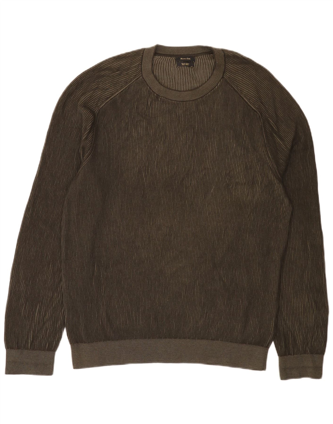 Massimo Dutti Mens Crew Neck Jumper Sweater XL Khaki Cotton