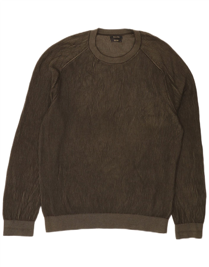 Massimo Dutti Mens Crew Neck Jumper Sweater XL Khaki Cotton