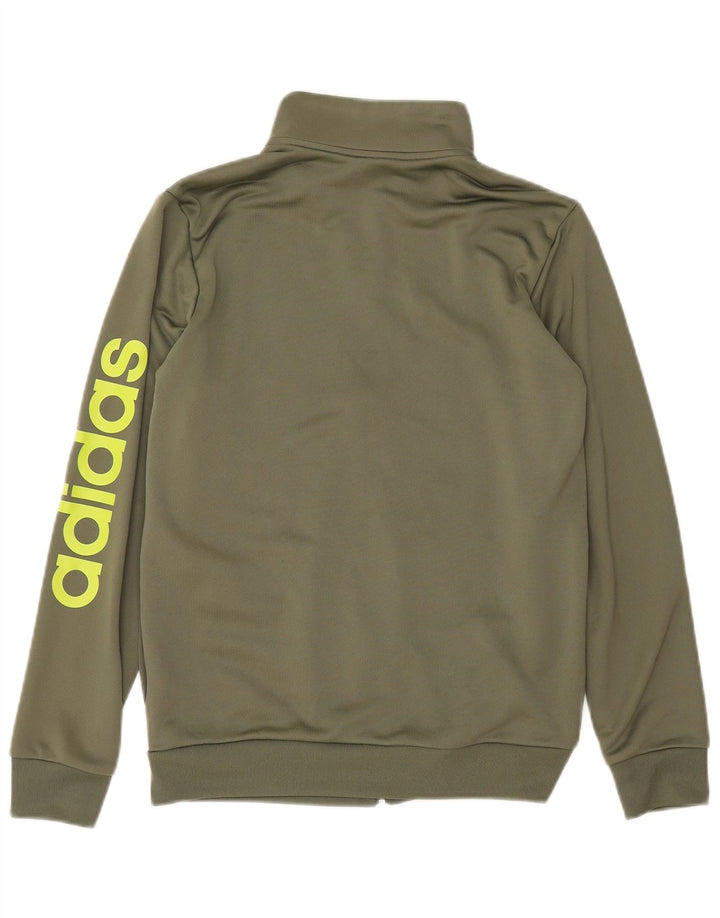 ADIDAS Boys Graphic Tracksuit Top Jacket 14-15 Years Green Polyester