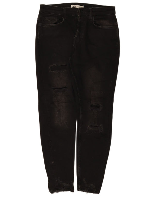 Zara Mens Distressed Slim Jeans EU 40 Médio W31 L28 Algodão Preto