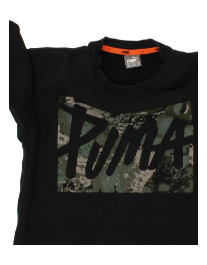 PUMA Boys Graphic Sweatshirt Jumper 9-10 Years Black Cotton Vintage Puma and Second-Hand Puma from Messina Hembry 