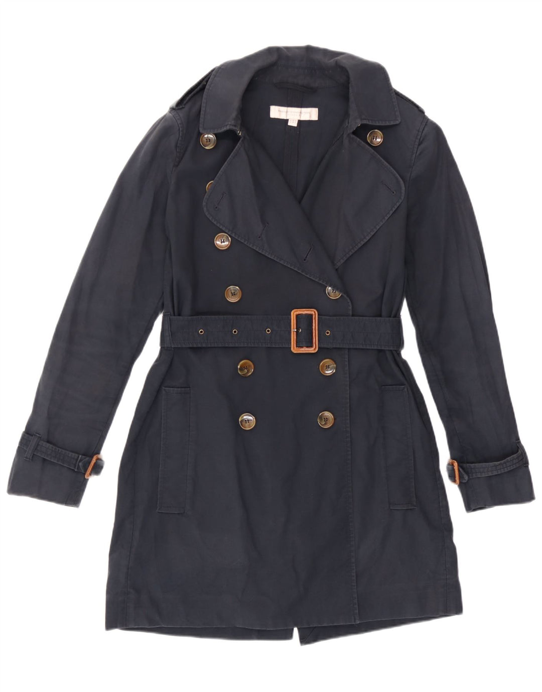 French Connection Womens Trench Coat UK 10 Small  Navy Blue Cotton