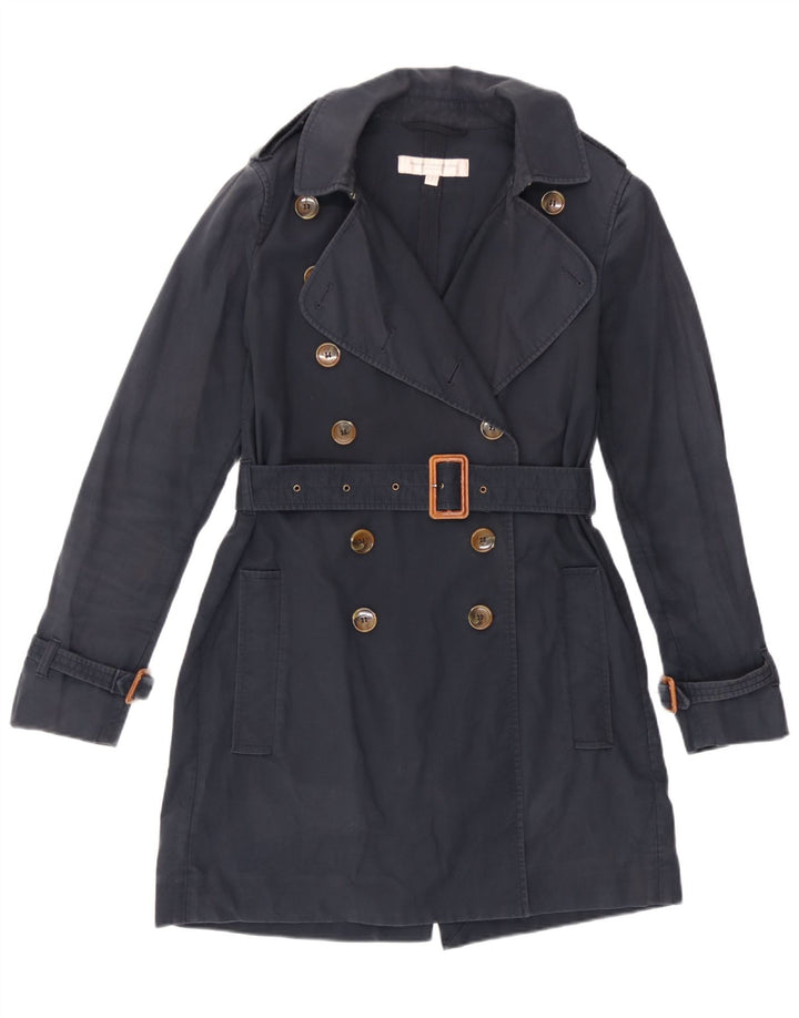 French Connection Womens Trench Coat UK 10 Small  Navy Blue Cotton
