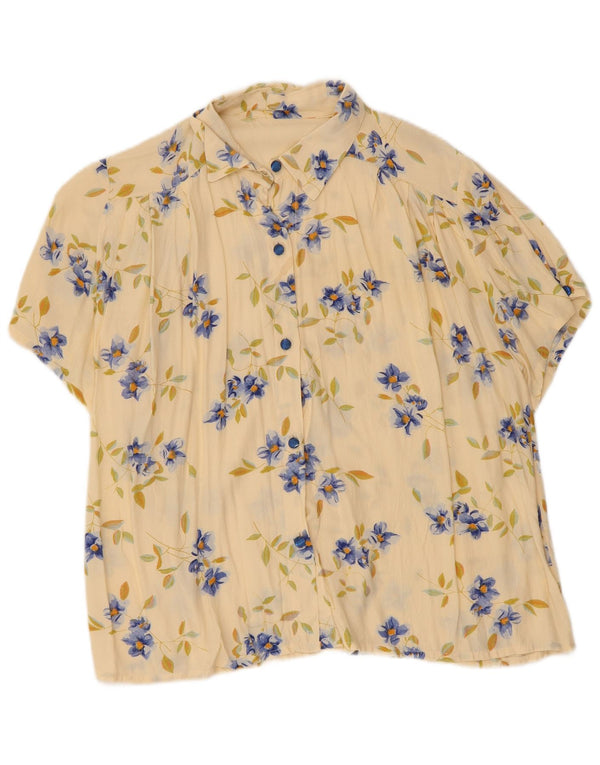 Vintage mujer camisa de manga corta blusa Reino Unido 14 medio apagado blanco floral