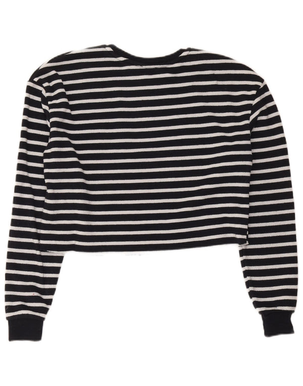 Topshop Womens Crop Oversized Top Long Sleeve UK 6 XS Navy Blue Striped