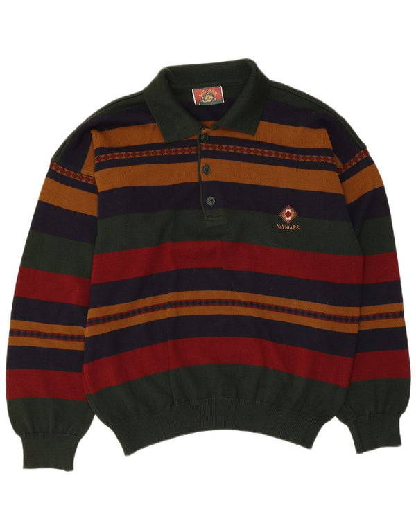 Navigare Mens Polo Neck Jumper Sweater Large Multicoloured Striped Wool