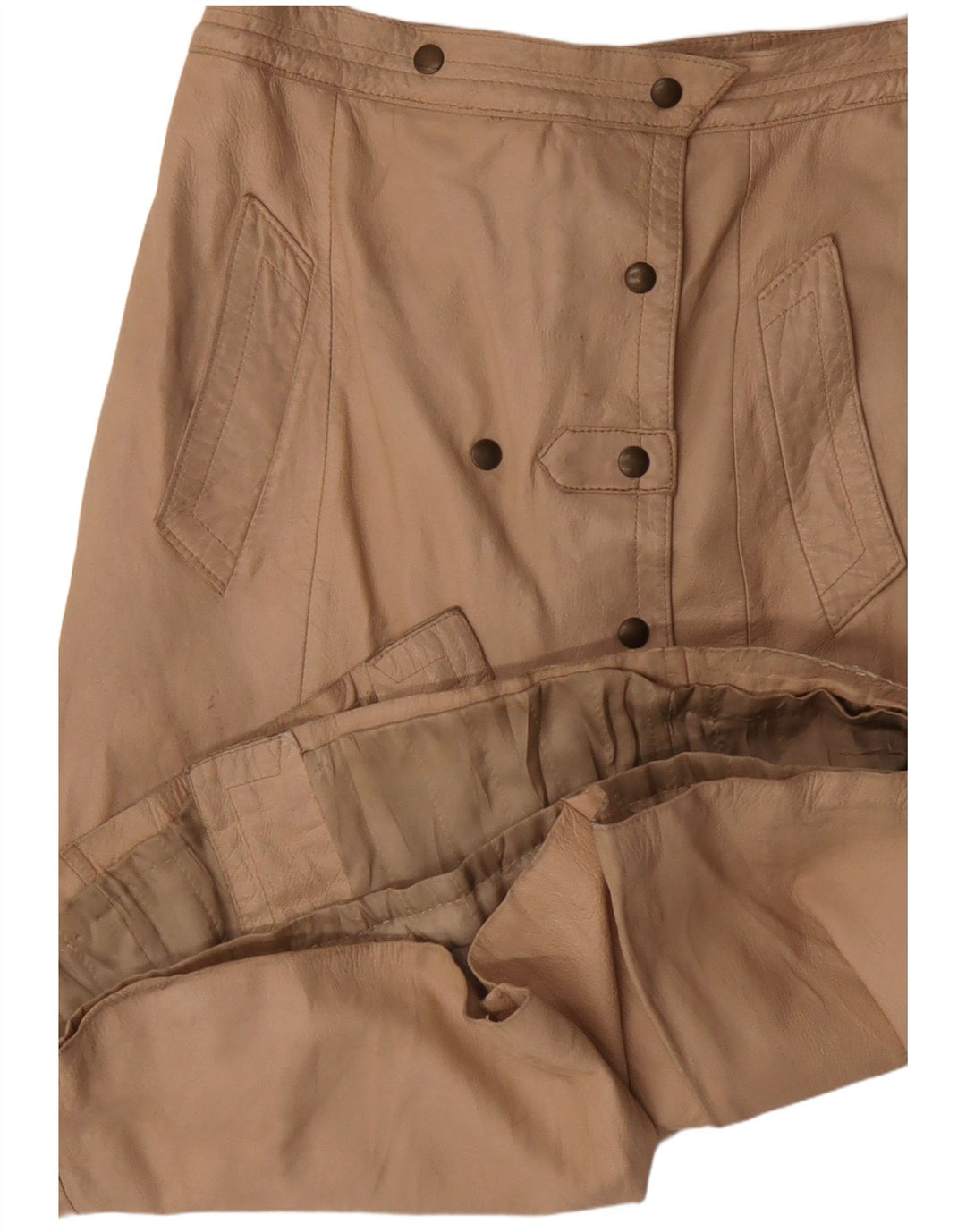 VINTAGE Womens Leather Skirt W30 Medium Beige