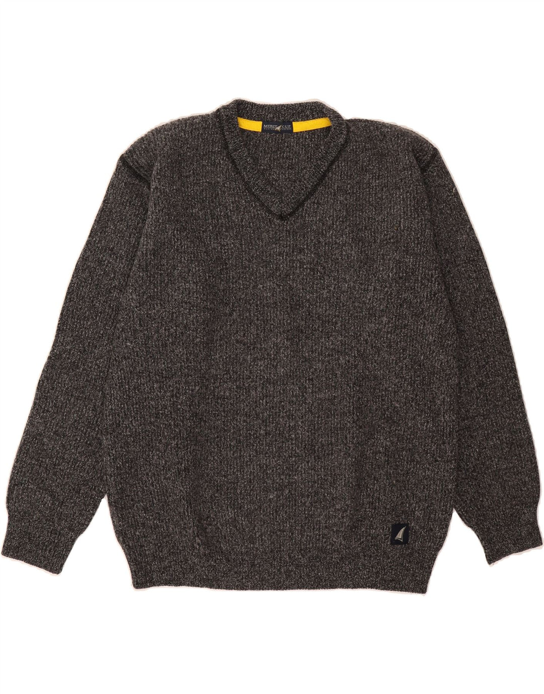 MERIT CUP Mens V-Neck Jumper Sweater XL Grey Cotton Vintage Merit Cup and Second-Hand Merit Cup from Messina Hembry 