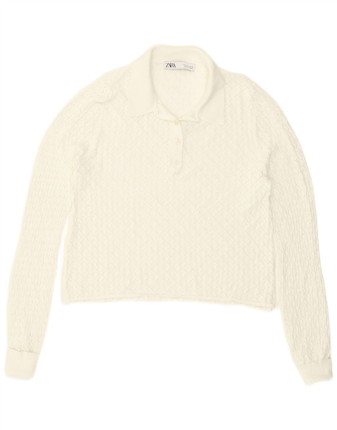 Zara Womens See Through Crop Top Long Sleeve UK 14 Large White