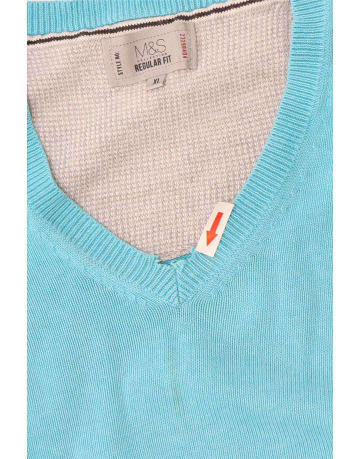 Marks & Spencer Mens Regular Fit V-Neck Jumper Sweater XL Blue