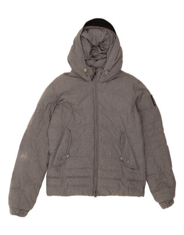 BOMBOOGIE Mens Hooded Padded Jacket UK 38 Medium Grey Nylon