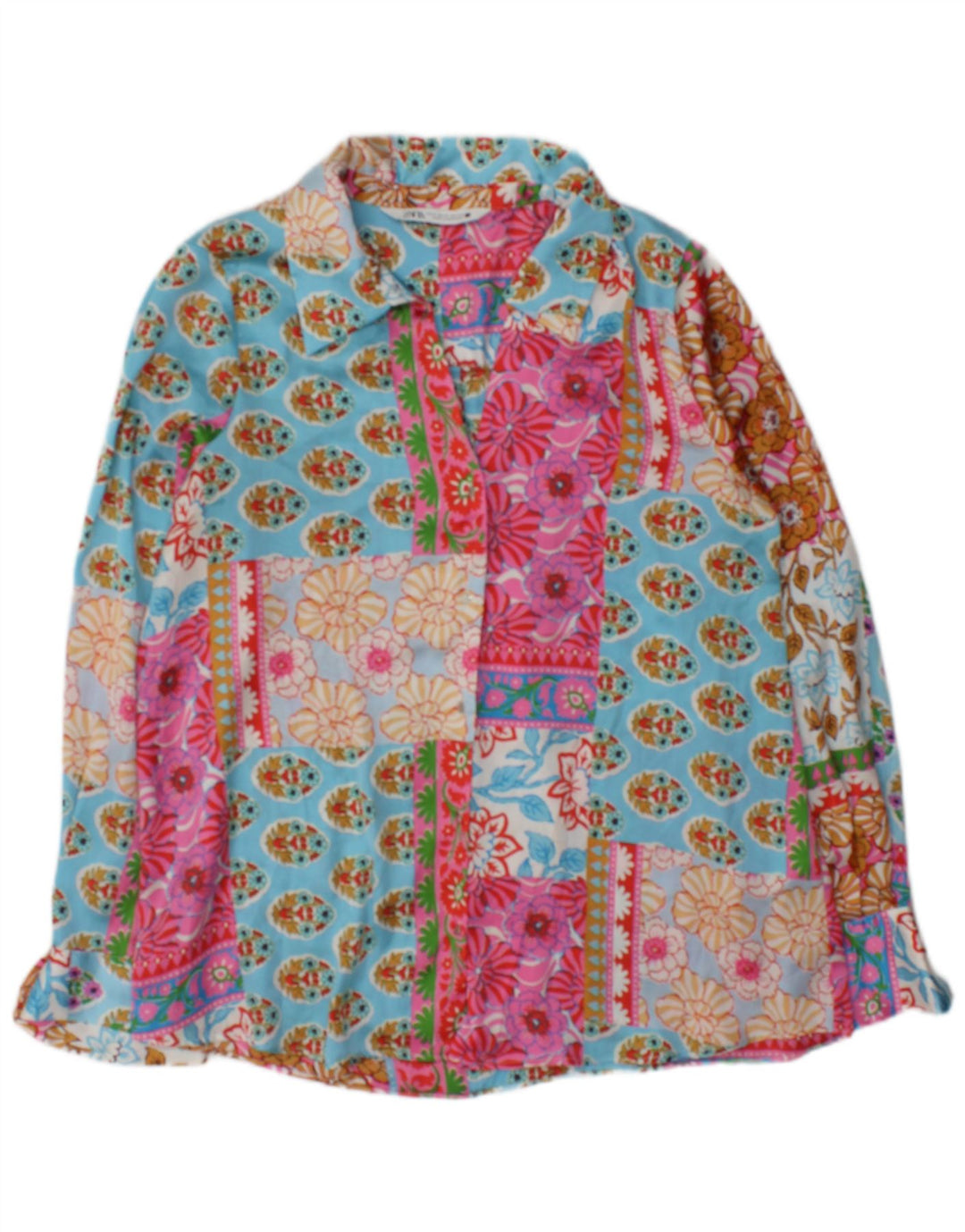 Zara Womens Long Sleeve Blouse Top UK 14 Medium Multicoloured Patchwork