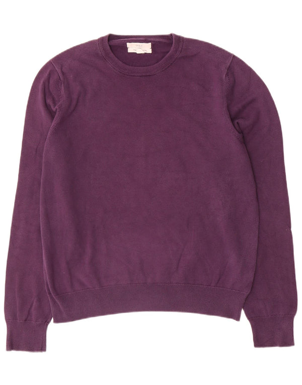 Marks & Spencer Mens Crew Neck Jumper Sweater Large Purple Cotton