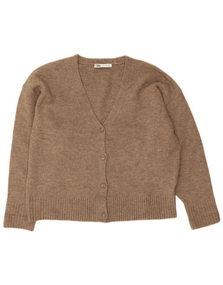 Zara Kvinders Oversized Cardigan Sweater UK 14 Medium Brun Akryl