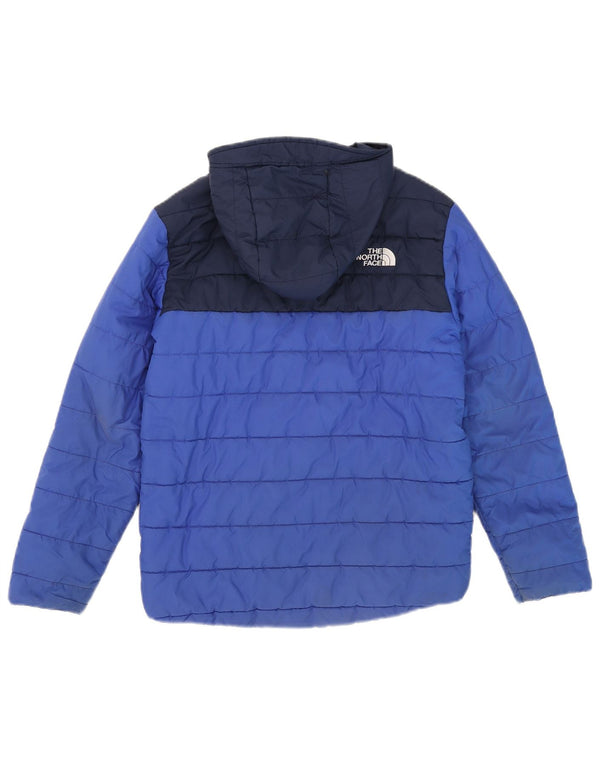 The North Face Boys Hooded Padded Jacket 11-12 Years Large Blue Colourblock
