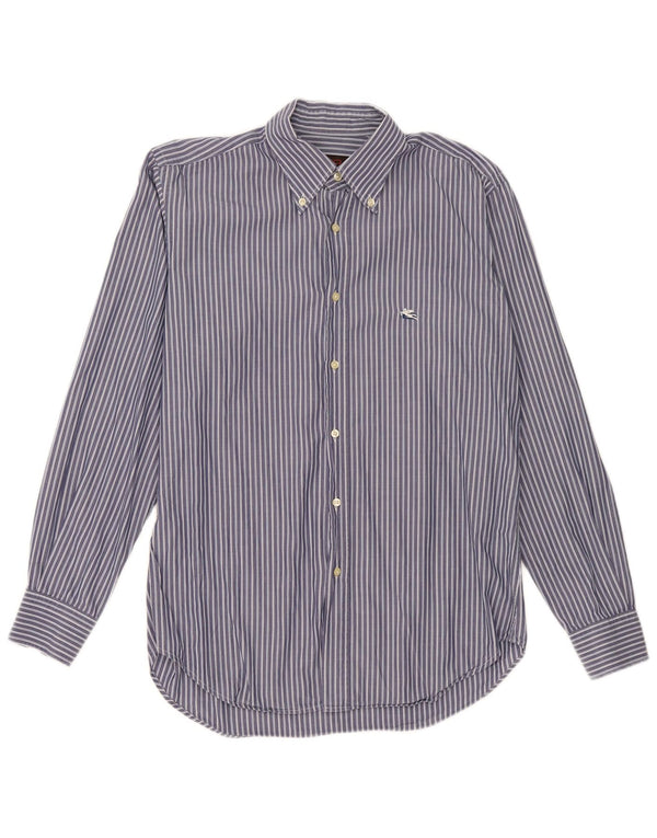 Etro Mens Shirt Size 41 Large Navy Blue Pinstripe Cotton
