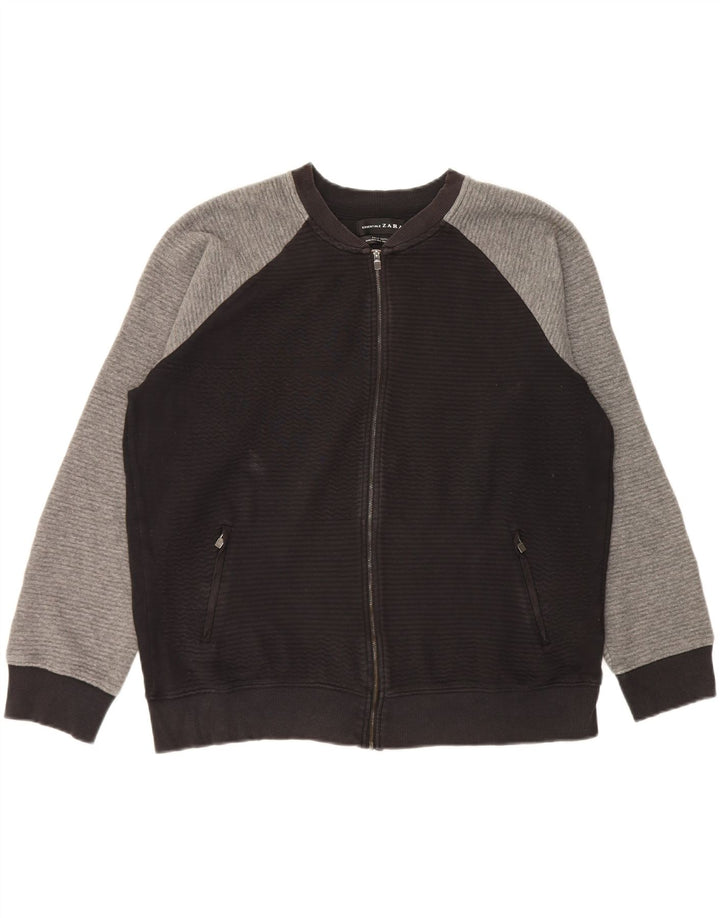 Zara Mens Tracksuit Top Jacket 2XL Black Colourblock Cotton