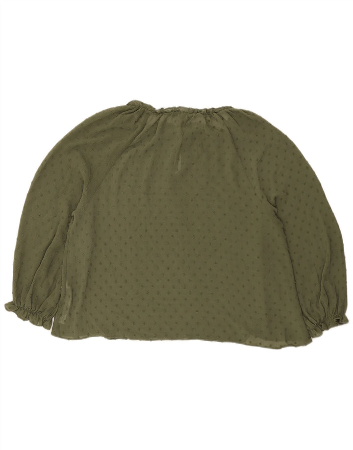 Zara Womens See Through 3/4 Sleeve Blouse Top UK 14 Medium Khaki Spotted