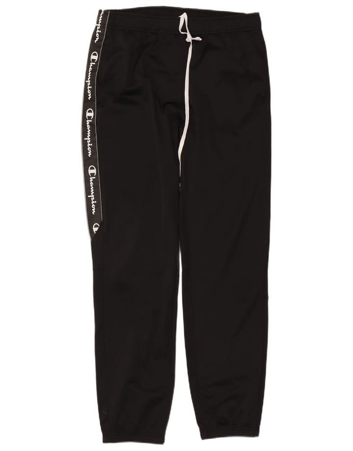 CHAMPION Mens Graphic Tracksuit Trousers Joggers Large  Black Polyester