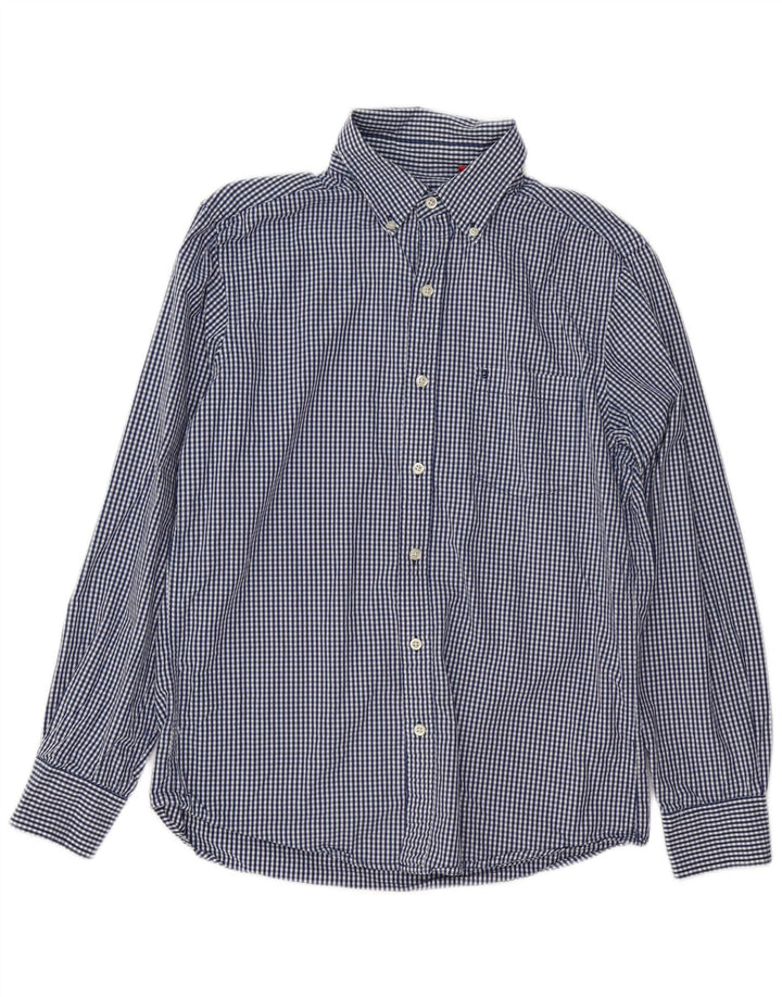 Izod Herren Coupe Ajustee Slim Fit Hemd aus mittelblauer Gingham-Baumwolle