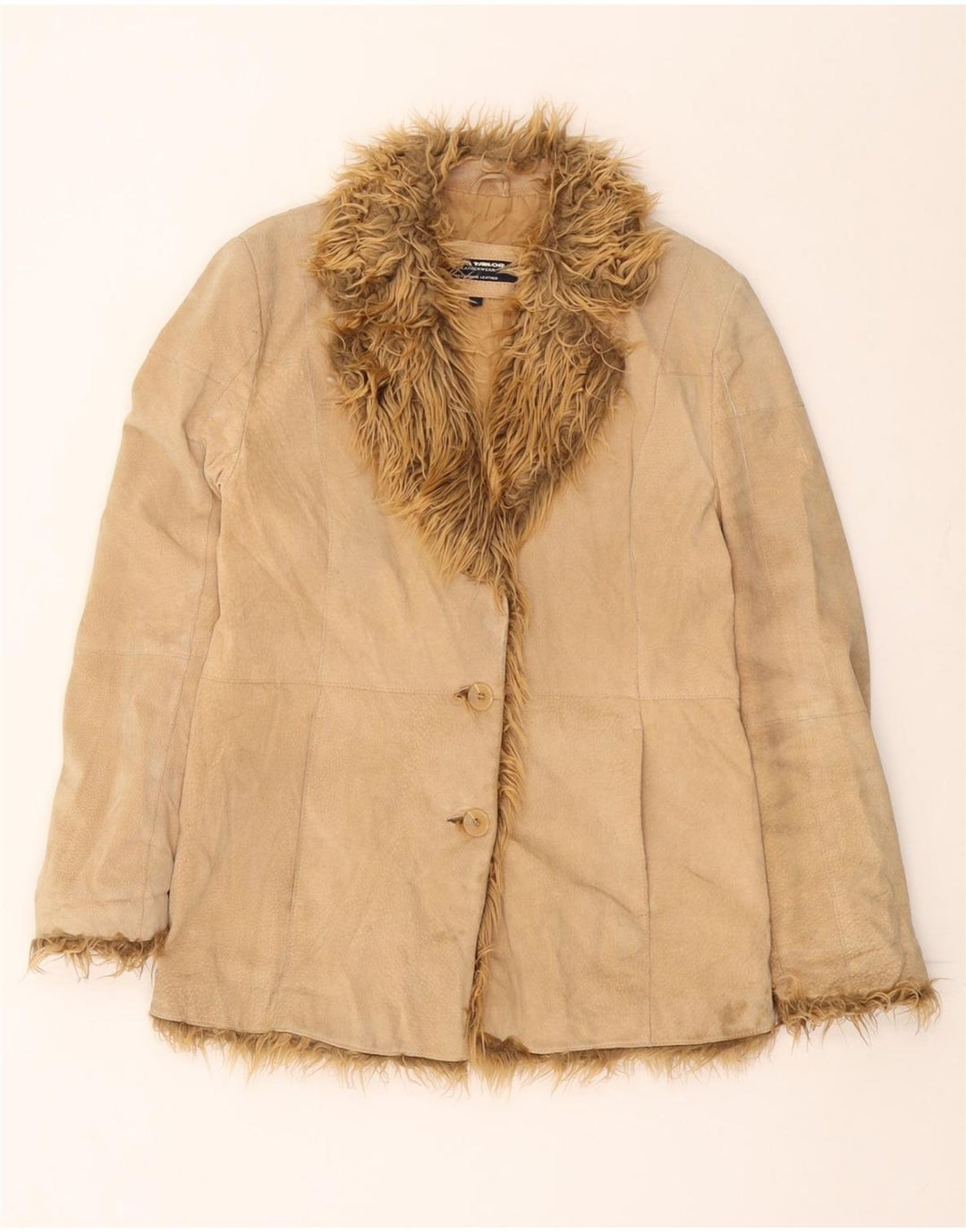 TOM TAILOR Womens Suede Jacket UK 16 Large Beige Leather