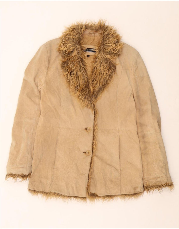 TOM TAILOR Womens Suede Jacket UK 16 Large Beige Leather