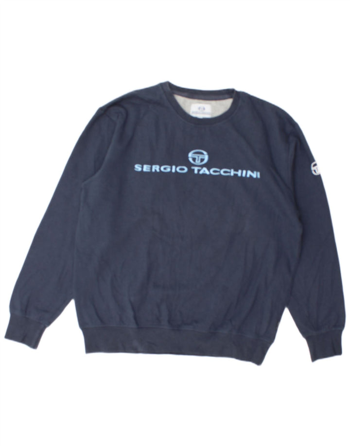 SERGIO TACCHINI Mens Graphic Sweatshirt Jumper Medium Navy Blue Cotton