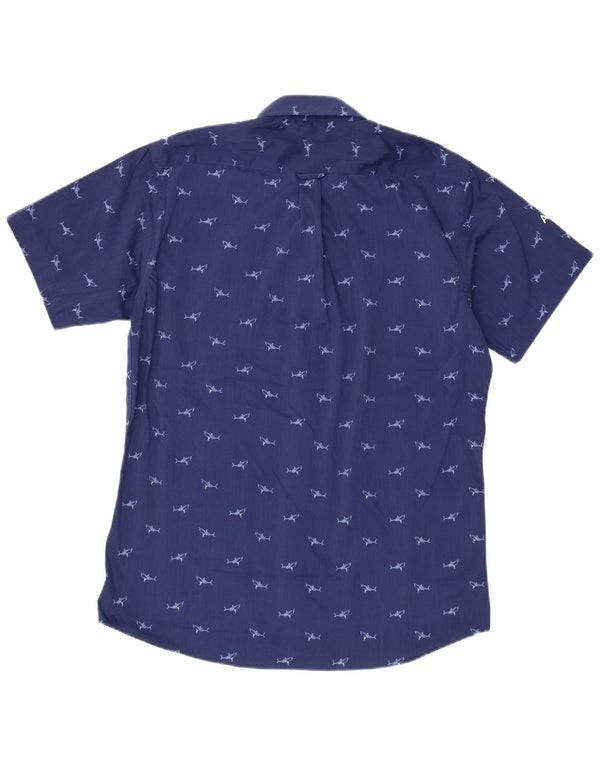 Izod Mens Abstract Pattern Short Sleeve Shirt Large Blue Polyester