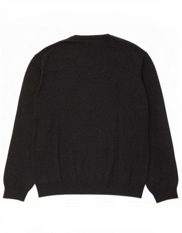 Gant Mens V-Neck Jumper Sweater Large Grey Cotton
