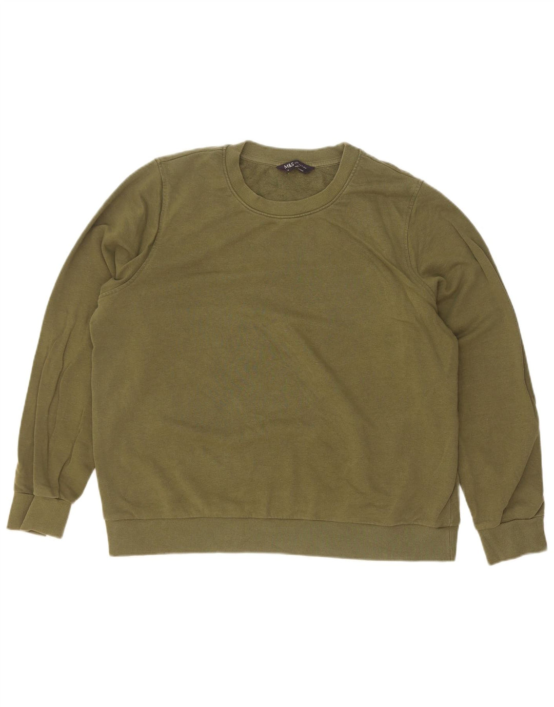 Marks & Spencer Womens Sweatshirt Jumper UK 16 Large Khaki Cotton