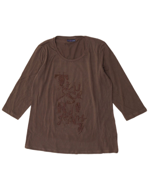 Trussardi Jeans Haut graphique pour femme à manches 3/4 UK 20 2XL Marron Coton