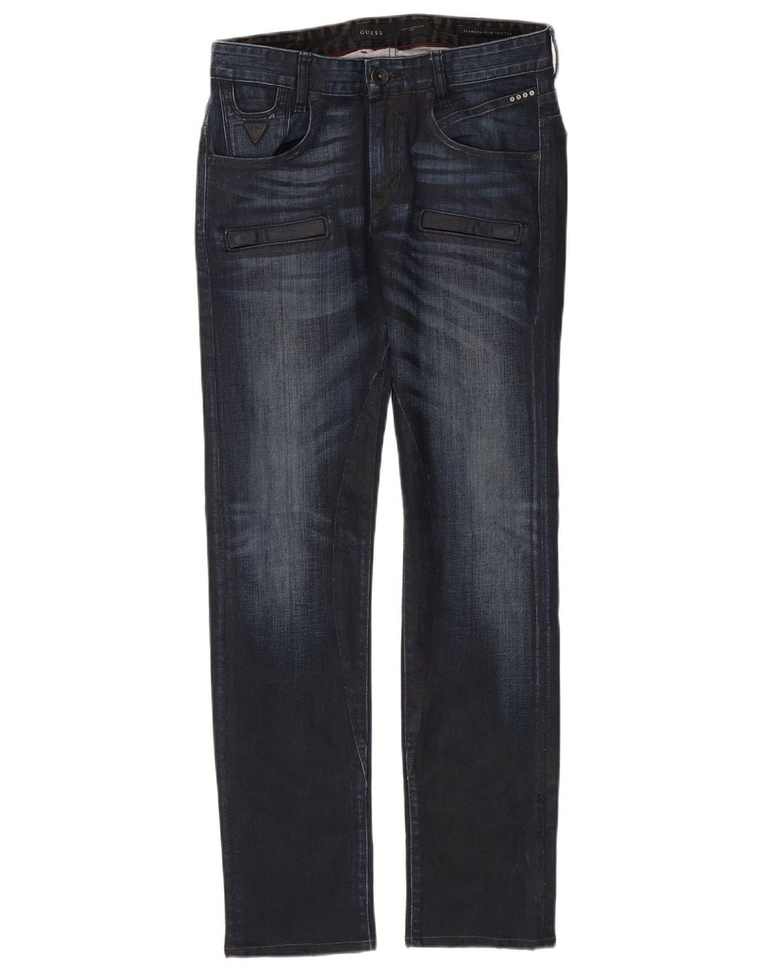Guess Mens Straight Jeans W30 L32 Navy Blue Cotton