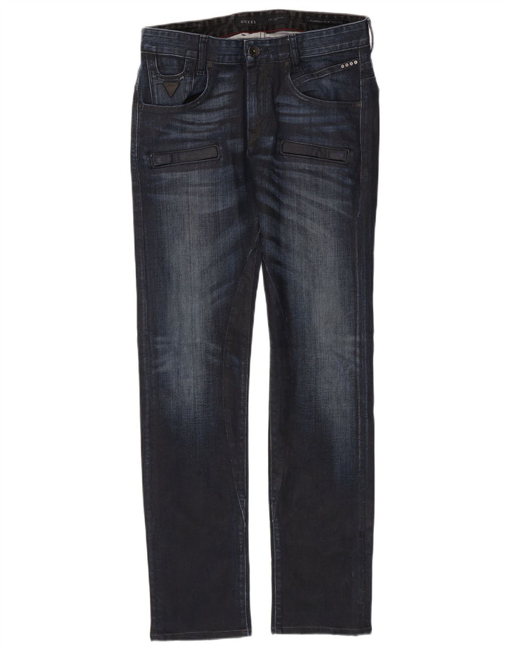 Guess Mens Straight Jeans W30 L32 Navy Blue Cotton